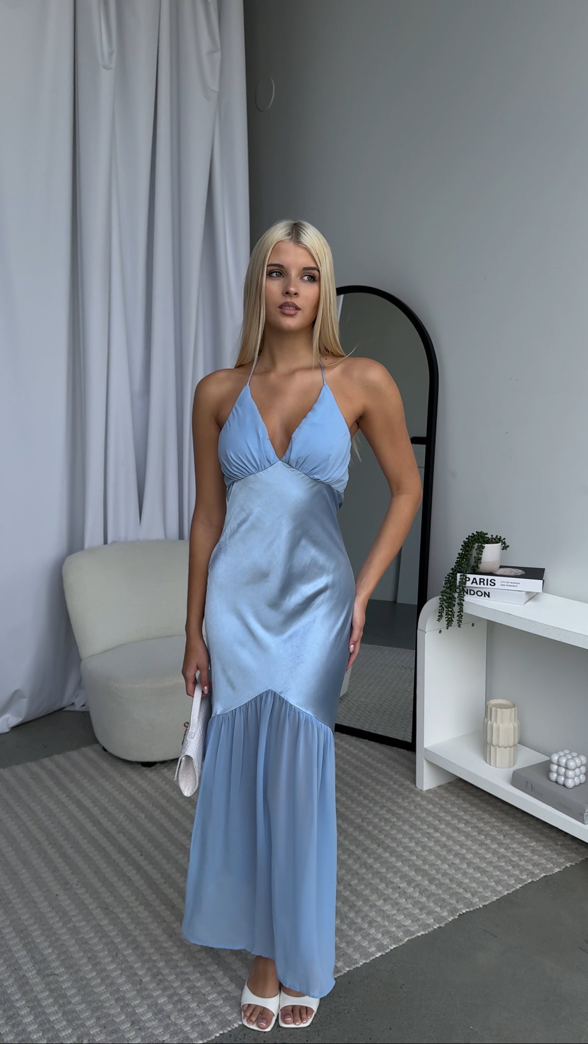 AVANT SATIN MAXI DRESS - BABY BLUE