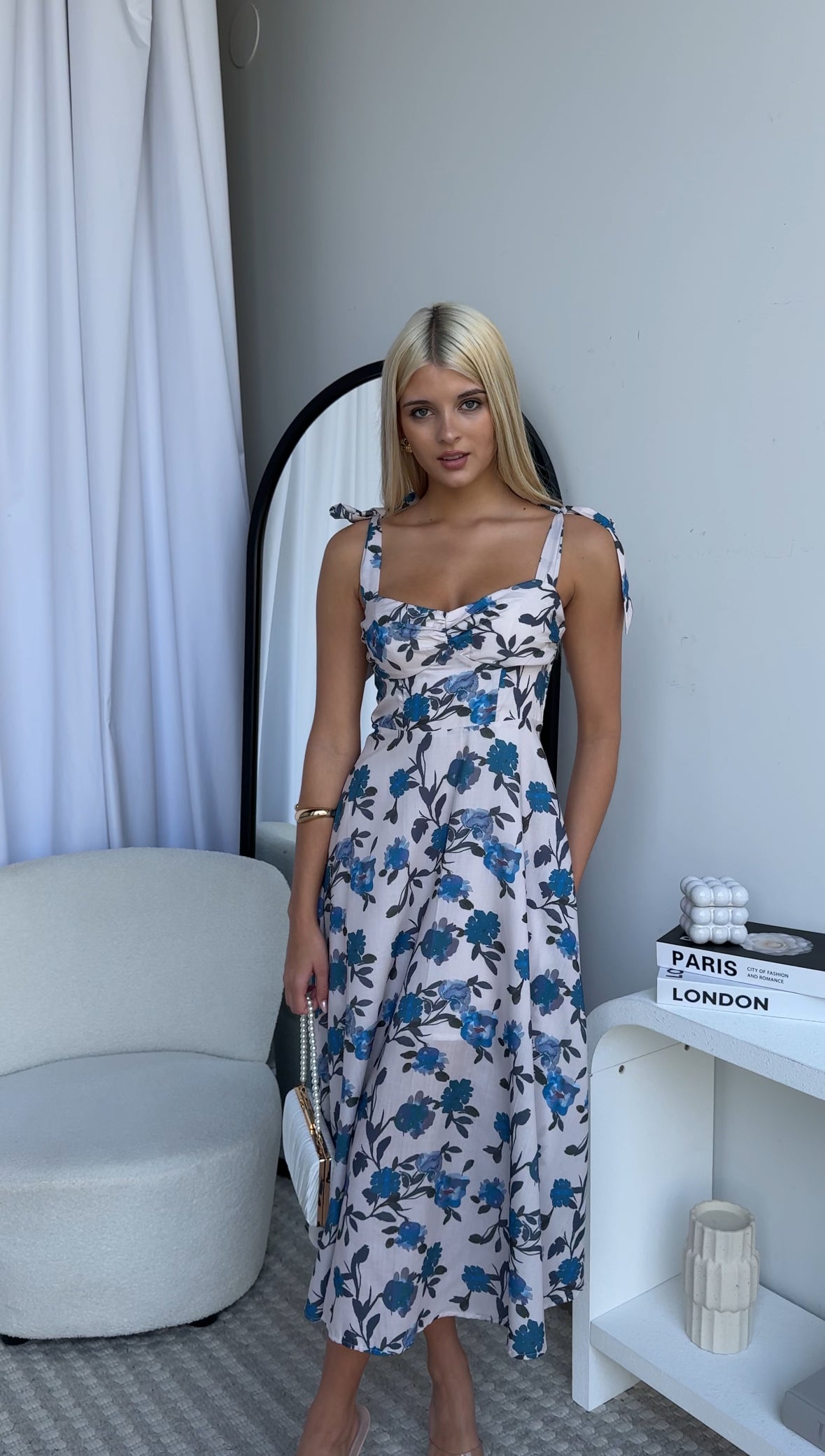KELSIA FLORAL MIDI DRESS - BLUE