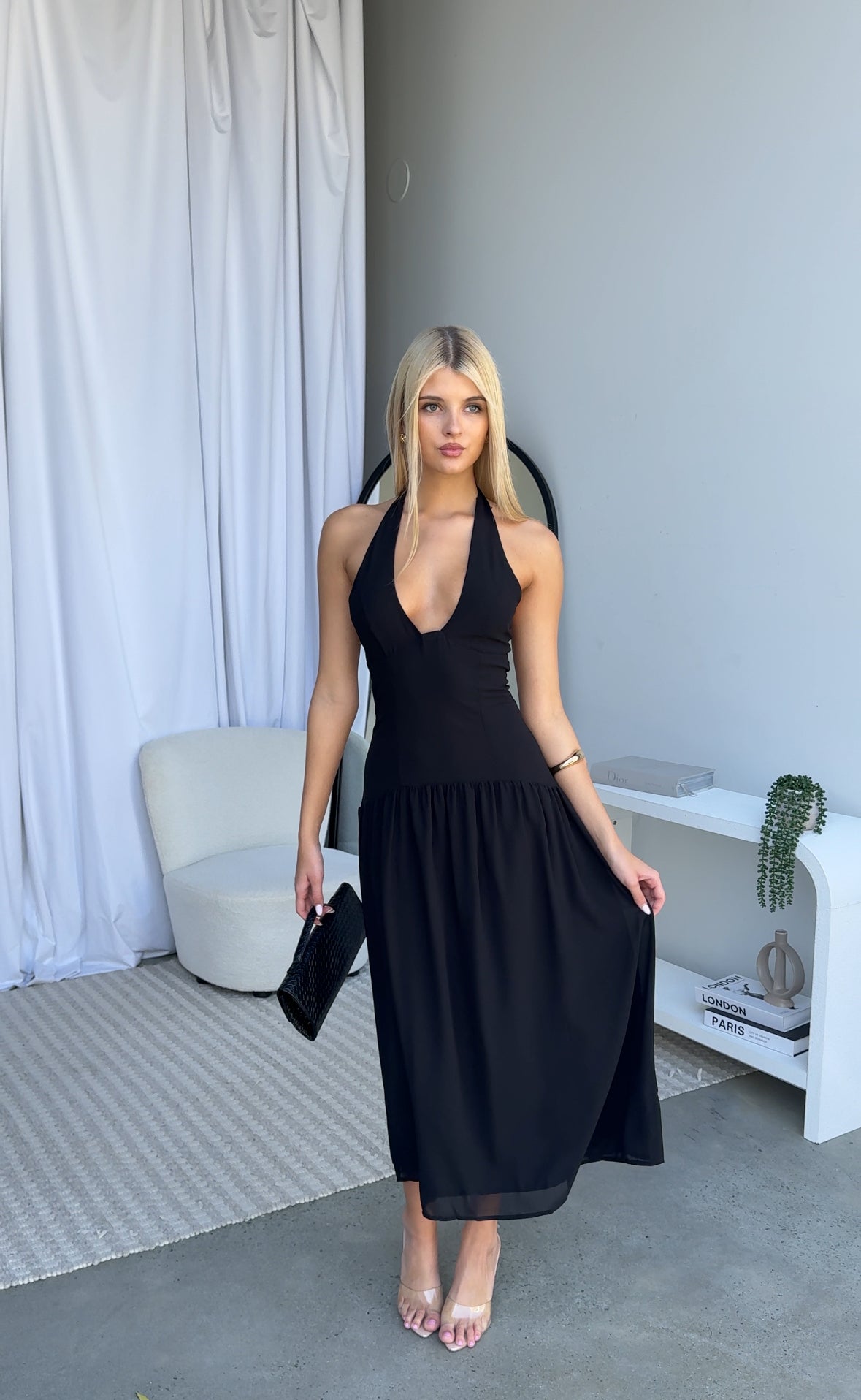 AMBER MIDI DRESS - BLACK