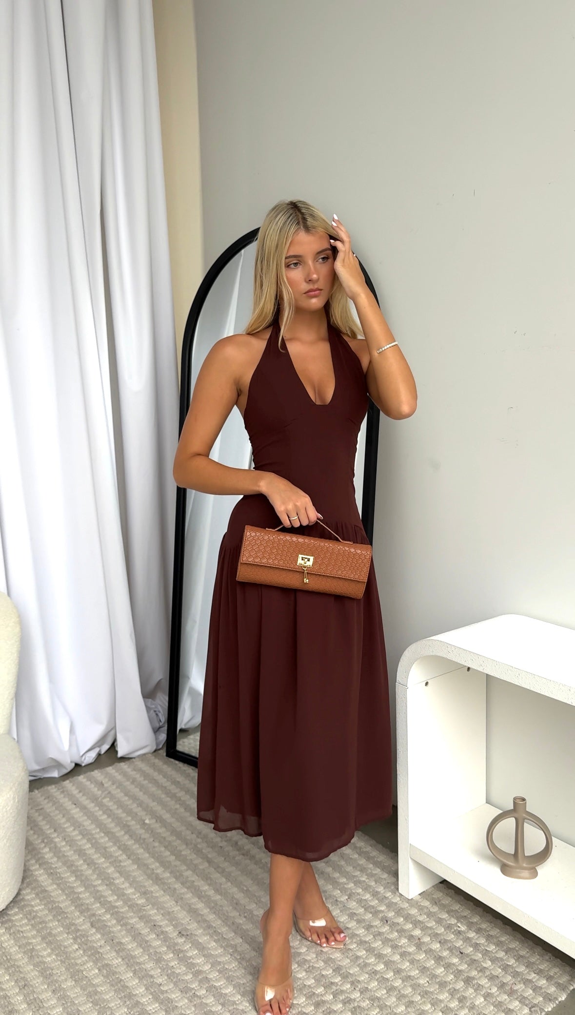 AMBER MIDI DRESS - CHOCOLATE