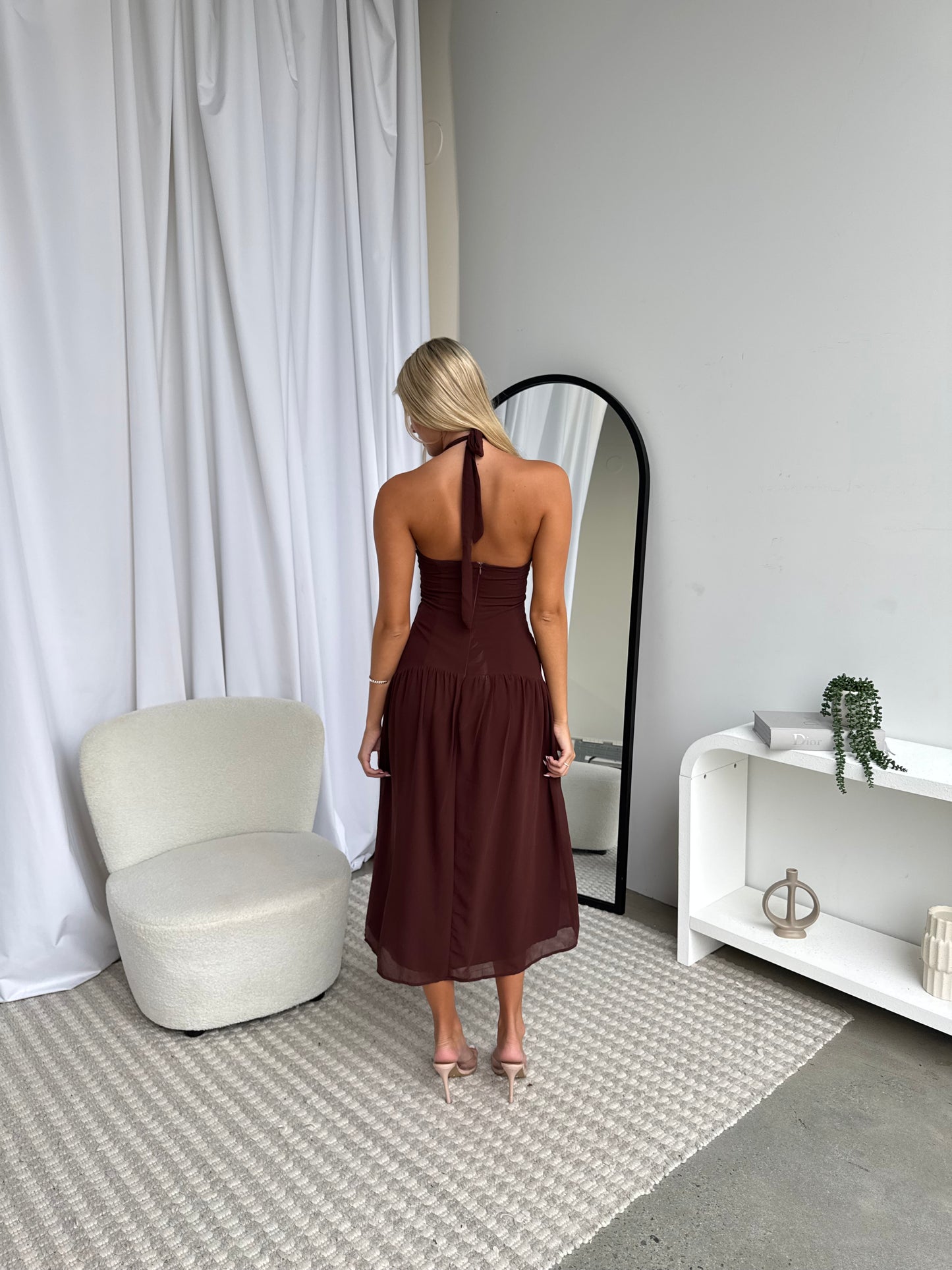 AMBER MIDI DRESS - CHOCOLATE