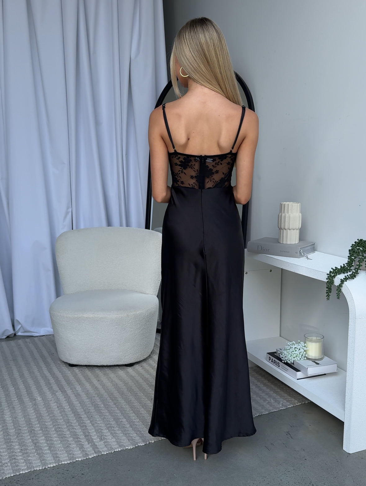 KALESHA SATIN MAXI DRESS - BLACK
