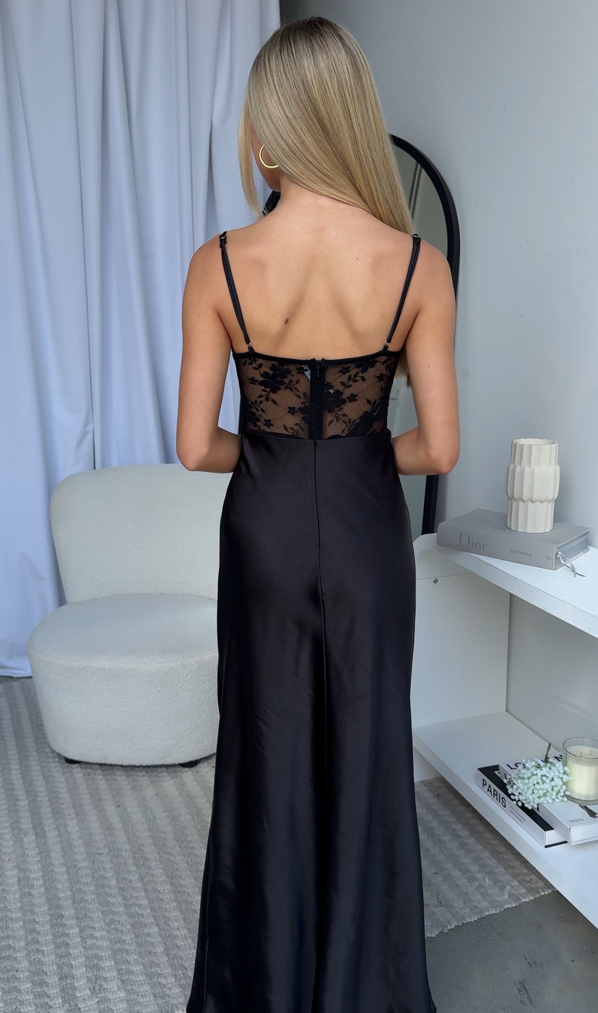 KALESHA SATIN MAXI DRESS - BLACK
