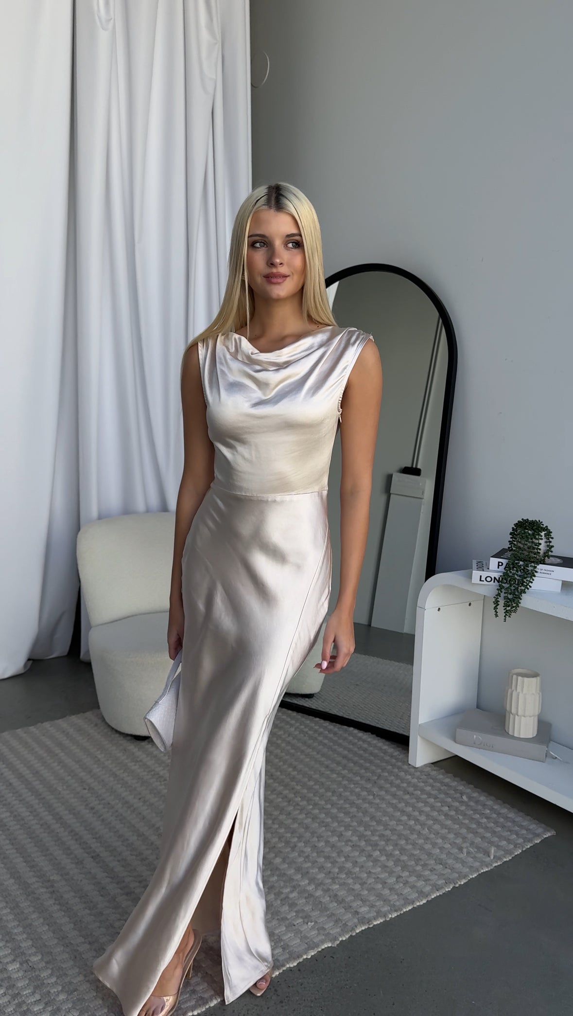 POSAY SATIN MAXI DRESS - CHAMPAGNE
