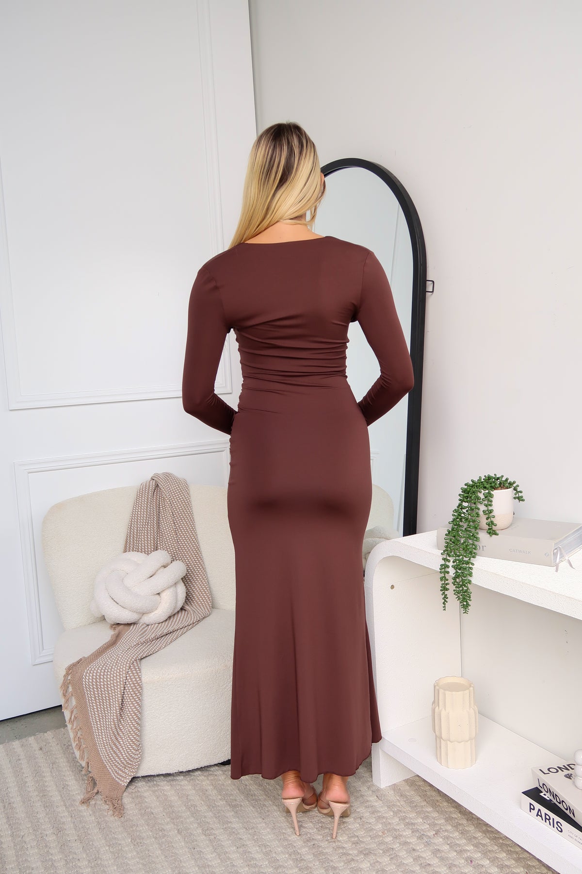 BRYSON LONG SLEEVE MAXI DRESS - CHOCOLATE