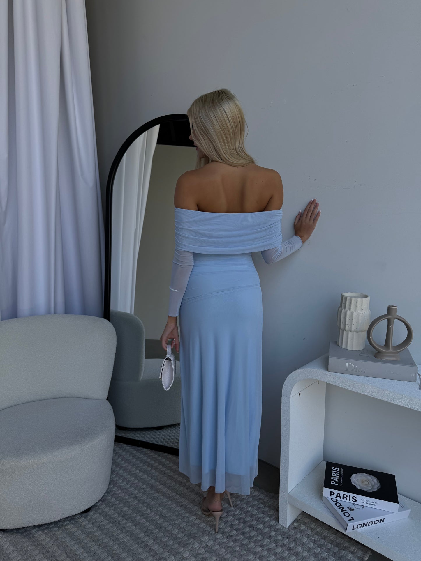 STELLA OFF SHOULDER MAXI - BABY BLUE
