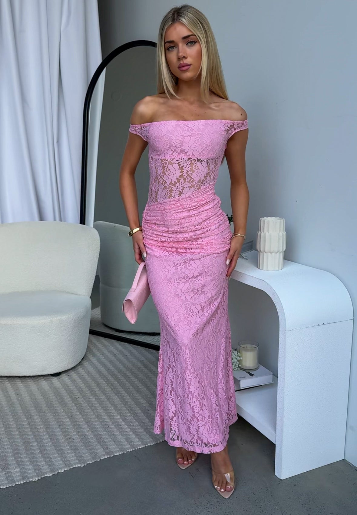 AMELIA LACE MAXI DRESS - PINK