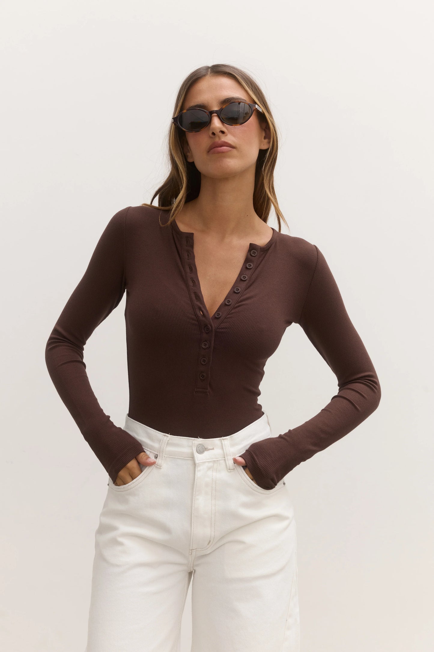 LARA BODYSUIT BY BAYSE BRAND - CHOCOLATE