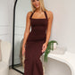 FRANCA HALTER MAXI DRESS - CHOCOLATE