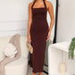 FRANCA HALTER MAXI DRESS - CHOCOLATE