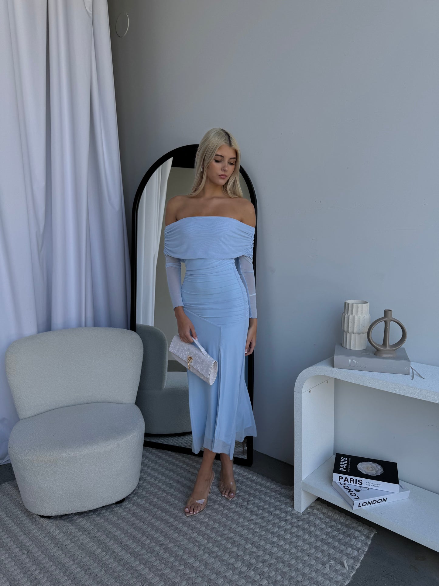 STELLA OFF SHOULDER MAXI - BABY BLUE
