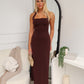 FRANCA HALTER MAXI DRESS - CHOCOLATE