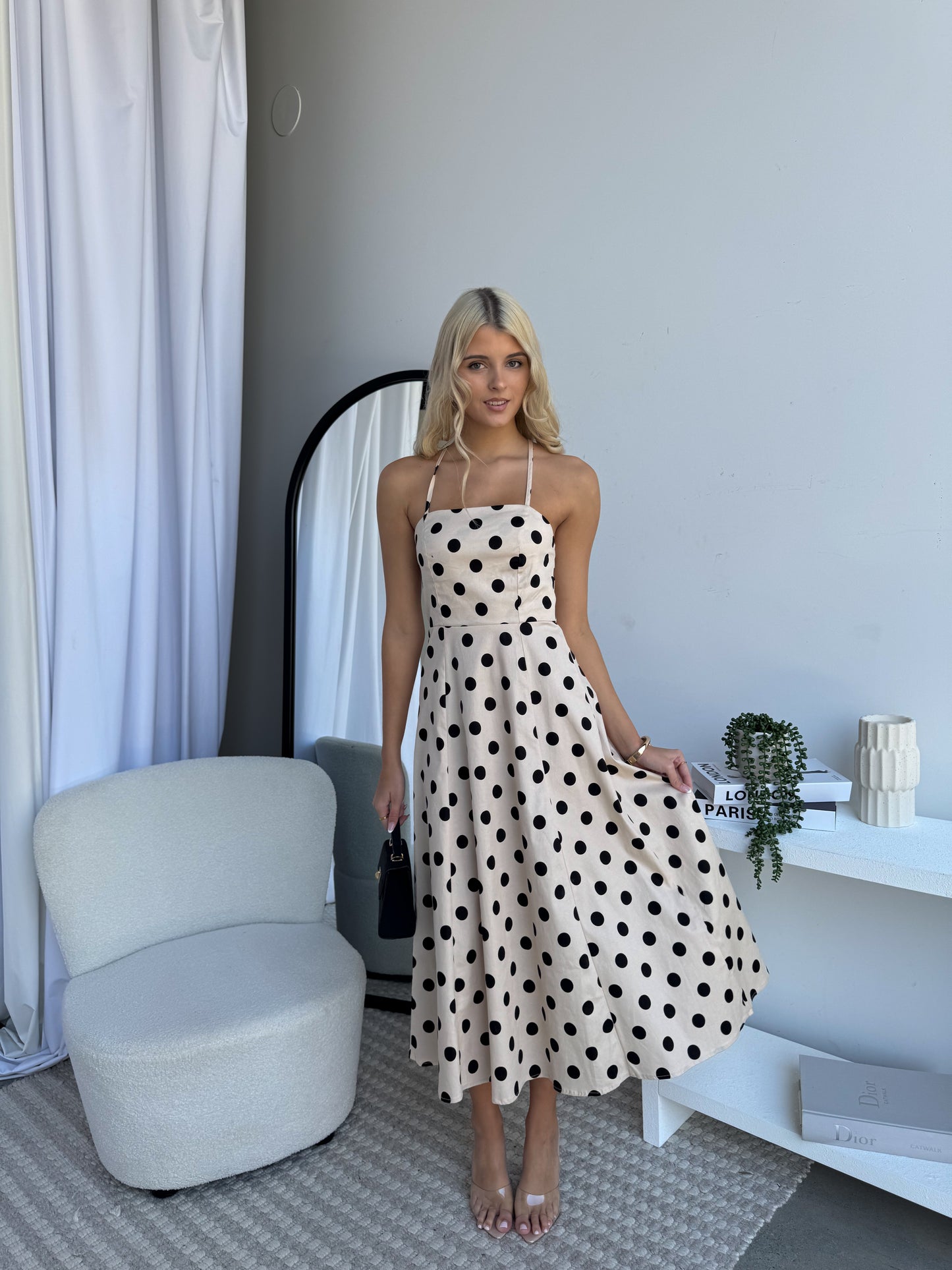 JHENE POLKA MIDI DRESS