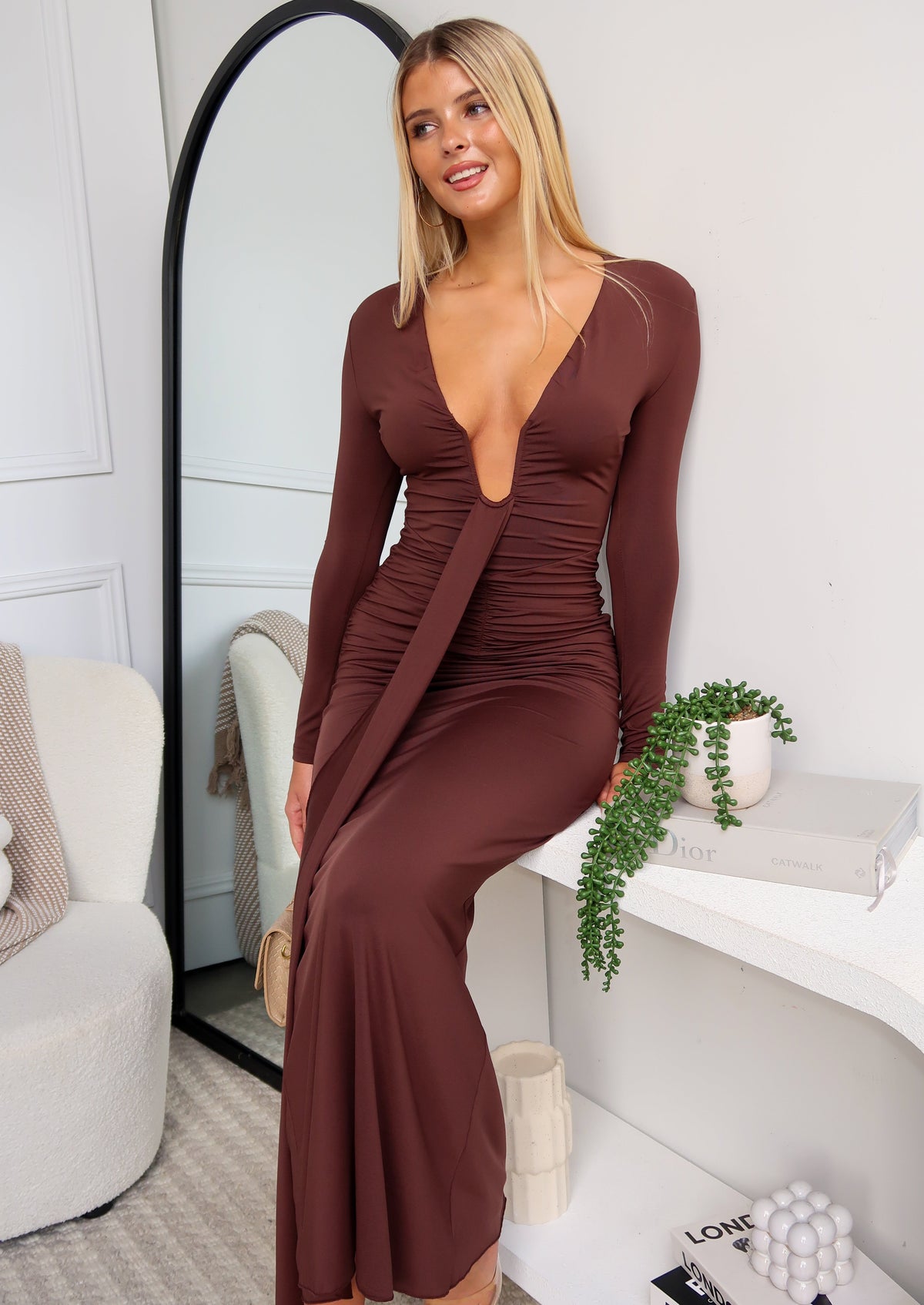 BRYSON LONG SLEEVE MAXI DRESS - CHOCOLATE