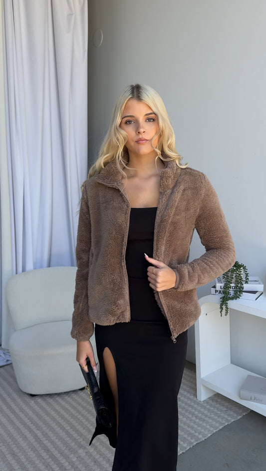 HALLIE TEDDY FUR JACKET - MOCHA