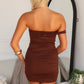 TANASHE OFF SHOULDER MINI DRESS - CHOCOLATE