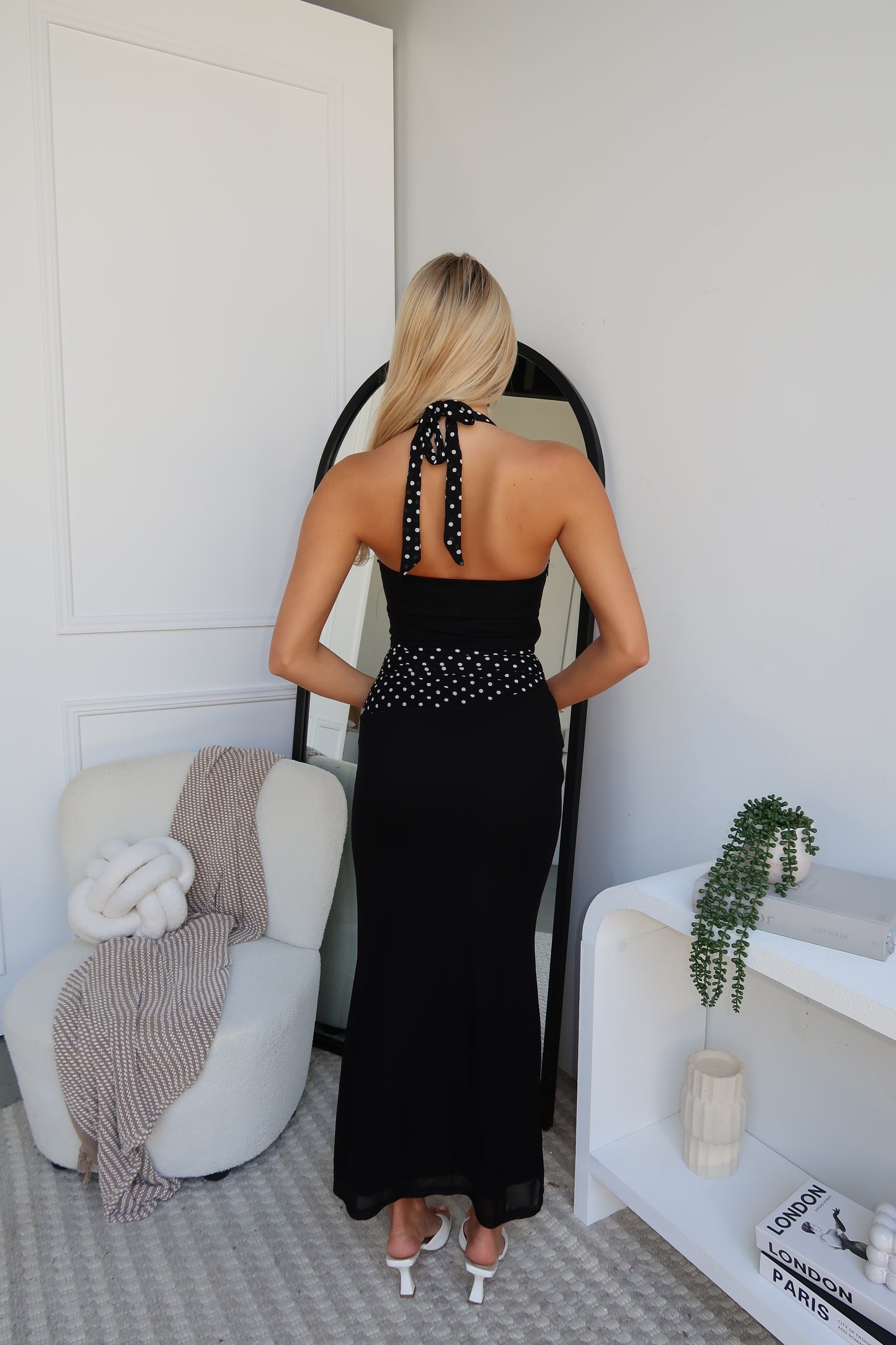 LONDON POLKA MAXI DRESS - BLACK