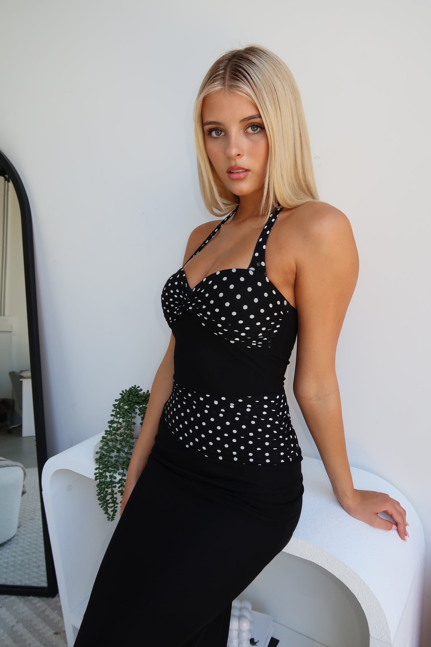 LONDON POLKA MAXI DRESS - BLACK