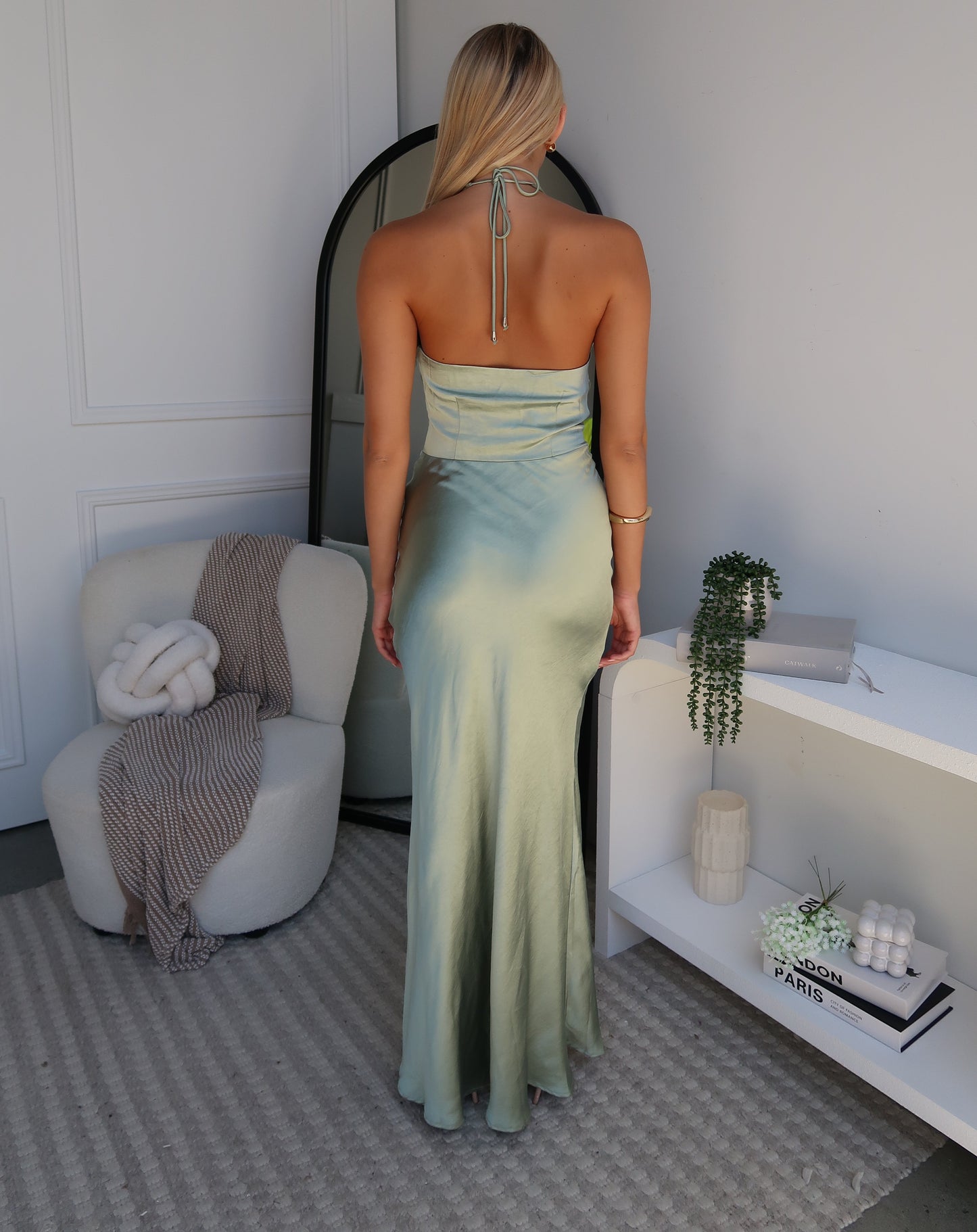 FLORENCE SATIN MAXI DRESS - SAGE