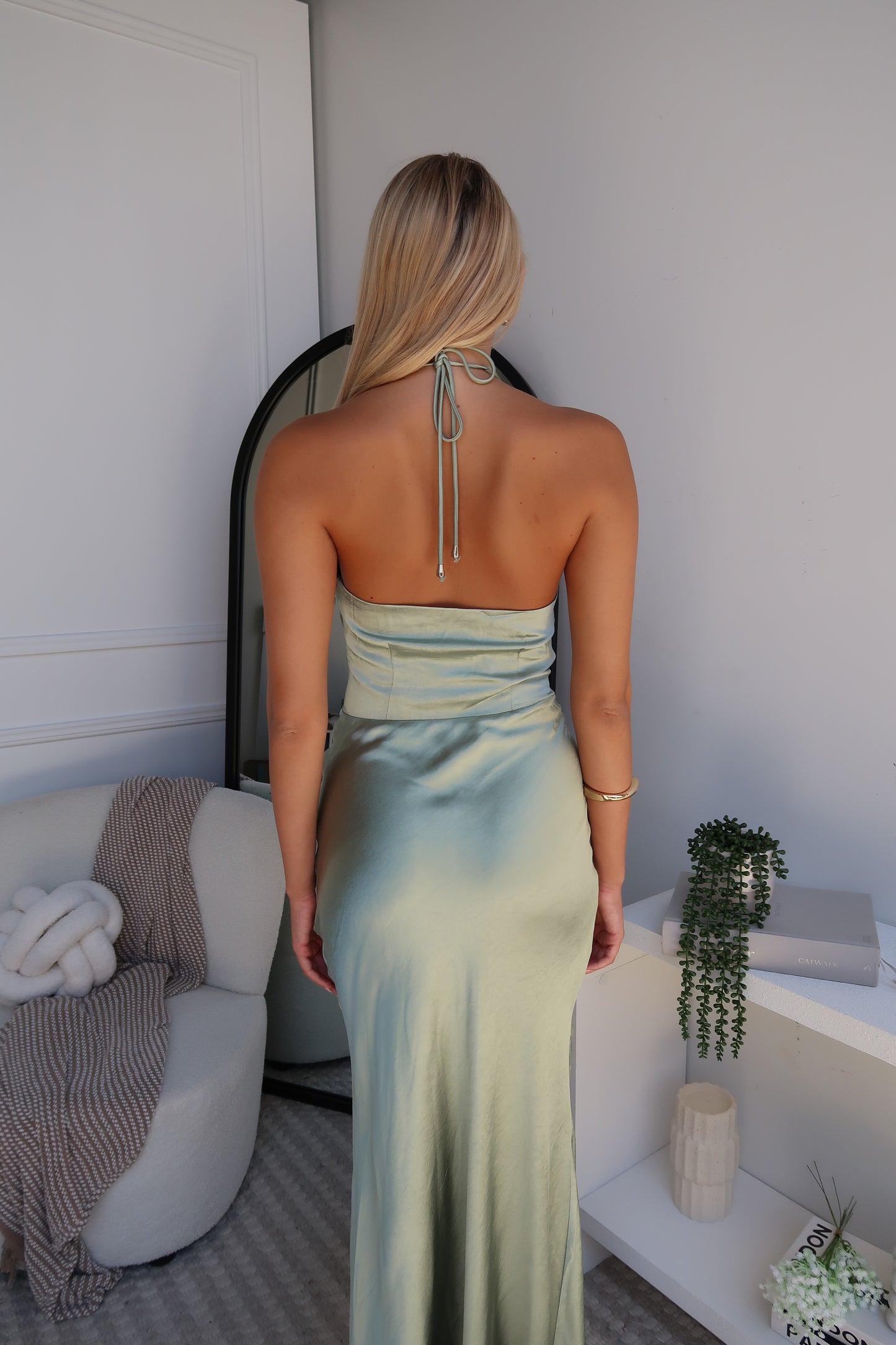 FLORENCE SATIN MAXI DRESS - SAGE