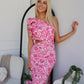 BEEDEE ONE SHOULDER FLORAL MAXI DRESS - PINK