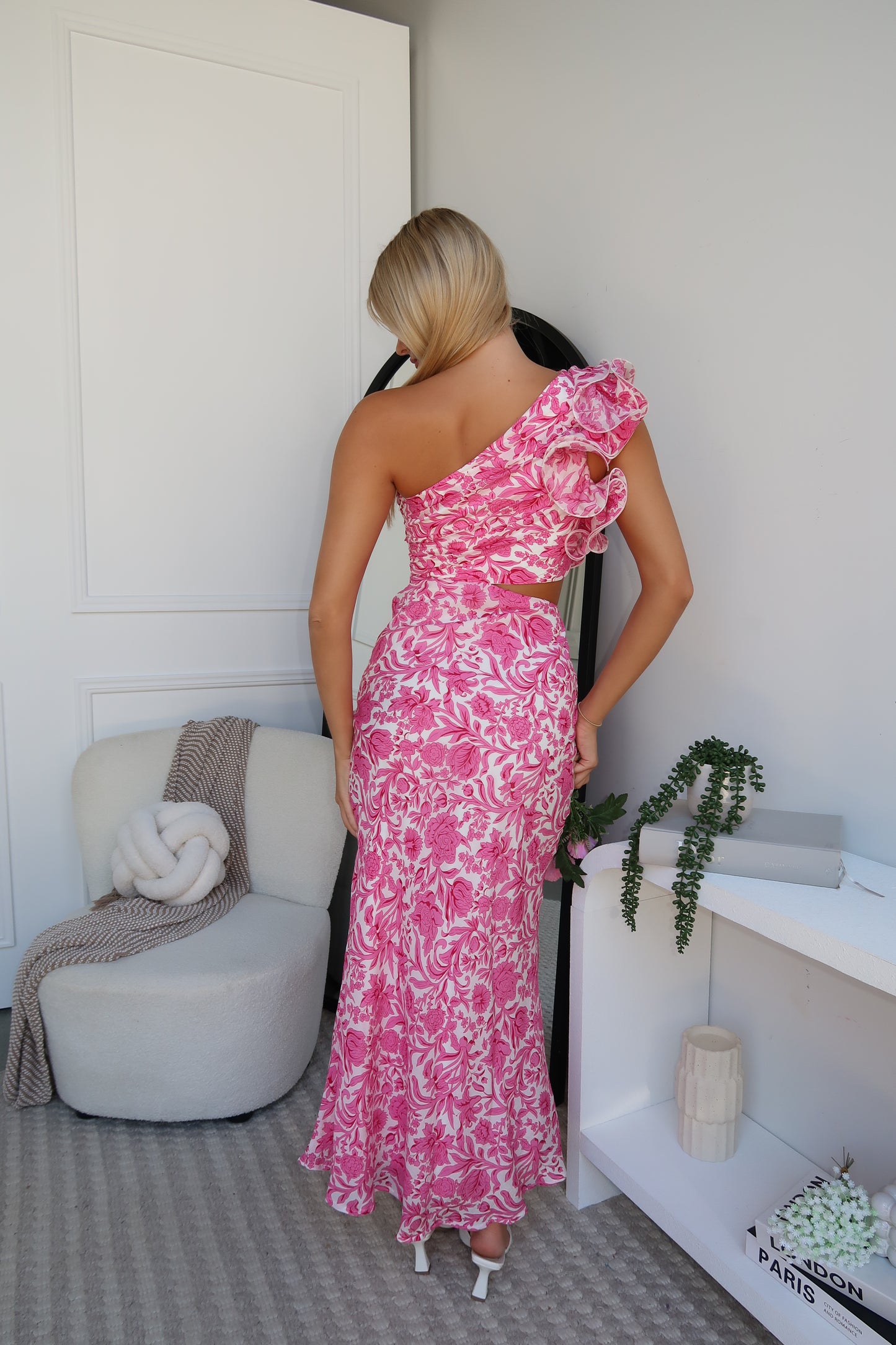 BEEDEE ONE SHOULDER FLORAL MAXI DRESS - PINK