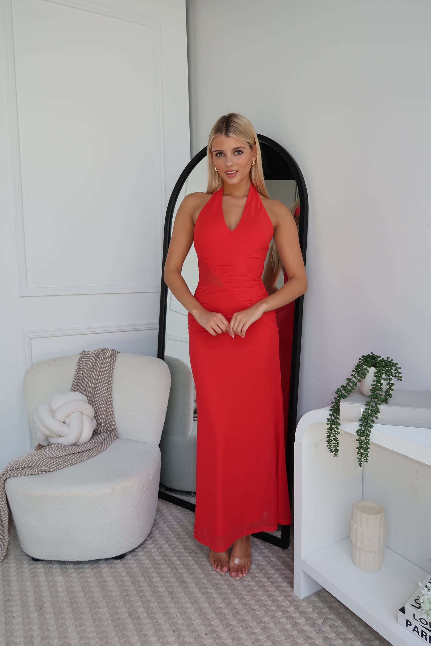 KARTIER HALTER MAXI DRESS - RED