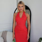 KARTIER HALTER MAXI DRESS - RED