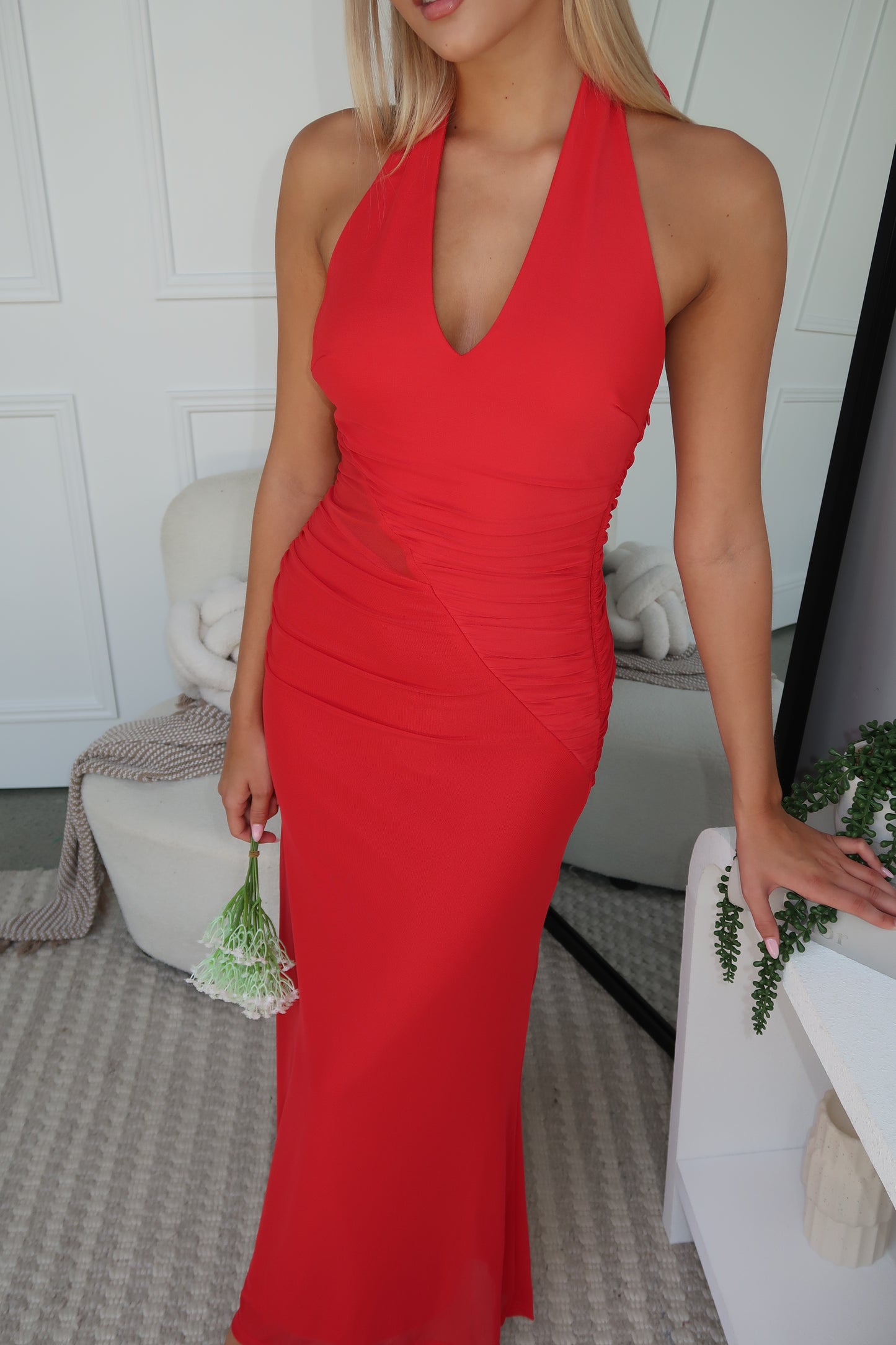 KARTIER HALTER MAXI DRESS - RED