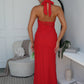 KARTIER HALTER MAXI DRESS - RED