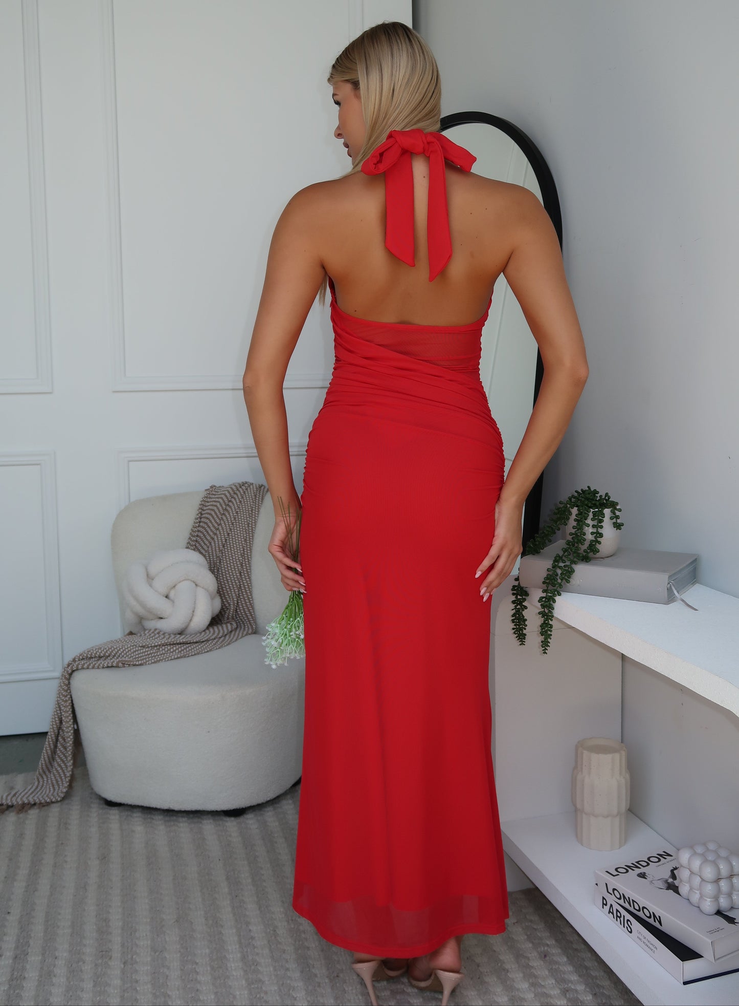 KARTIER HALTER MAXI DRESS - RED