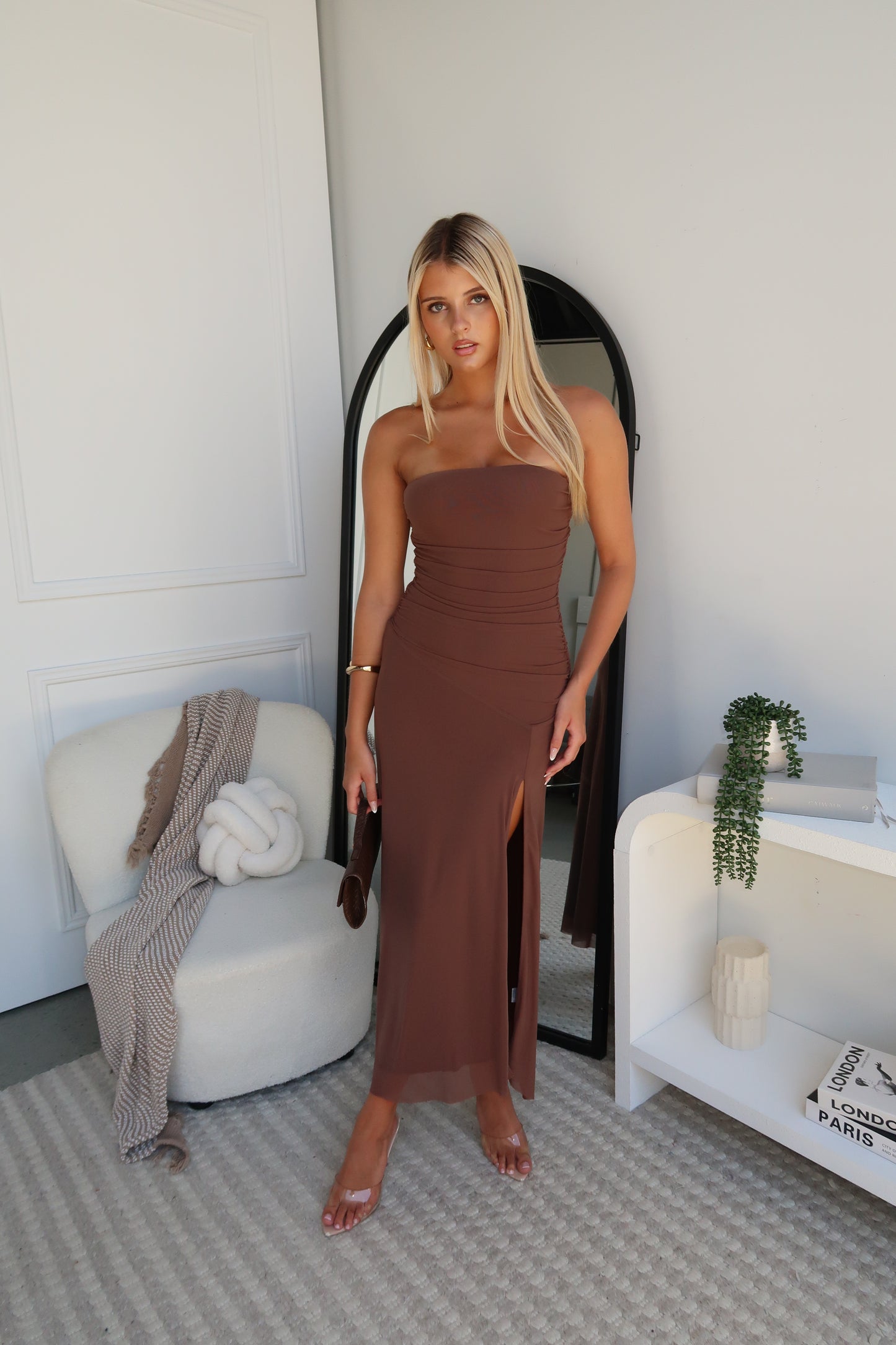 BENNETT STRAPLESS MAXI DRESS - CHOCOLATE