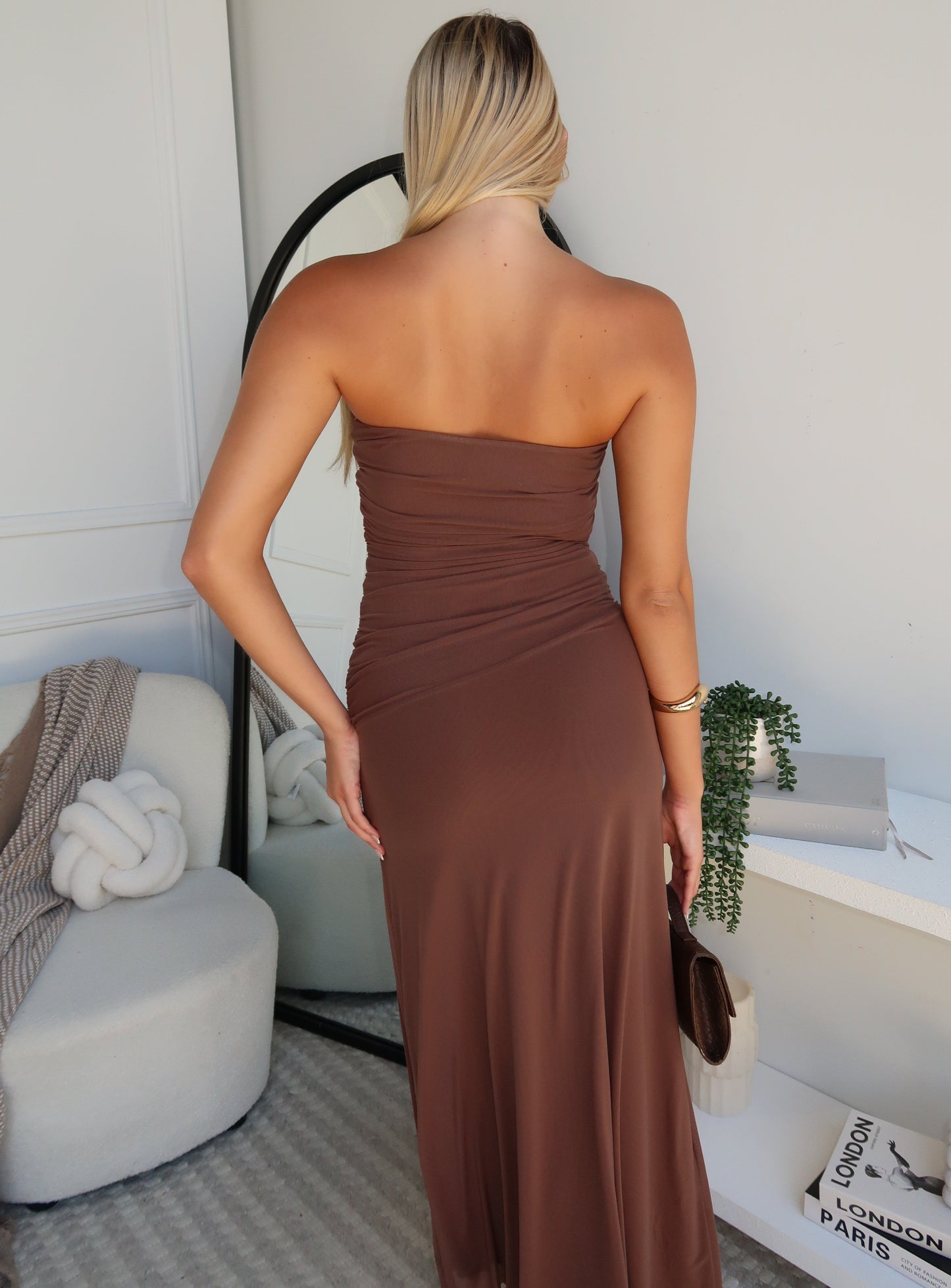 BENNETT STRAPLESS MAXI DRESS - CHOCOLATE