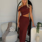 COCO OFF SHOULDER MAXI DRESS - CHOCOLATE