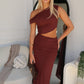 COCO OFF SHOULDER MAXI DRESS - CHOCOLATE