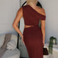 COCO OFF SHOULDER MAXI DRESS - CHOCOLATE