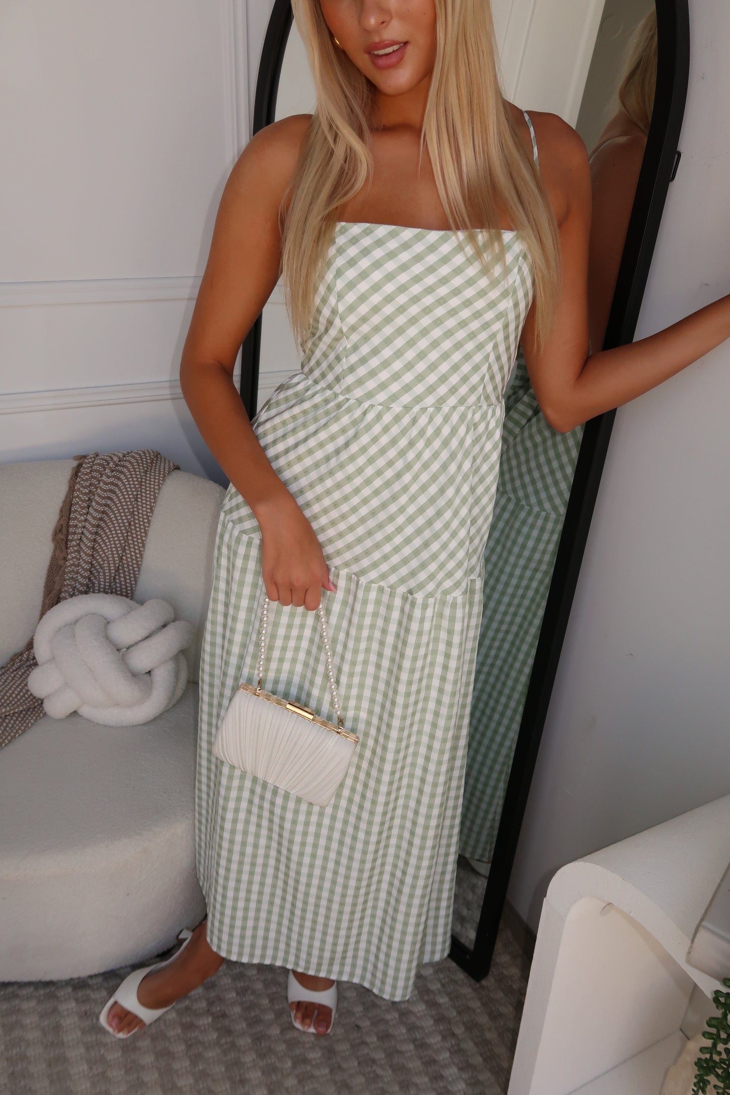 CICI MAXI DRESS - GREEN GINGHAM