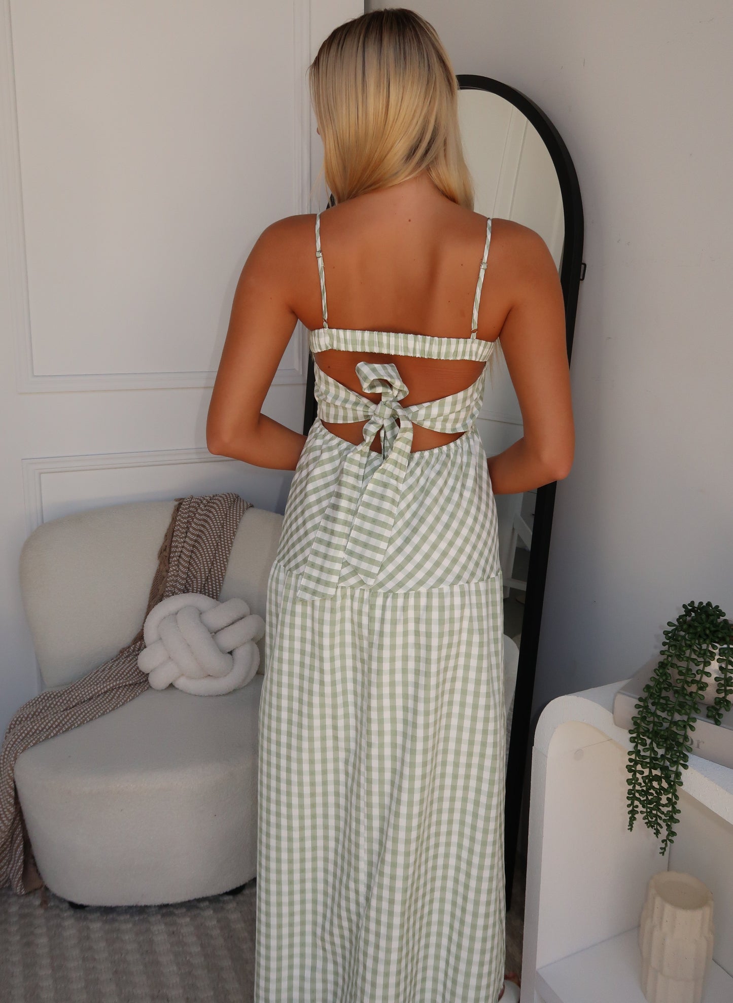 CICI MAXI DRESS - GREEN GINGHAM