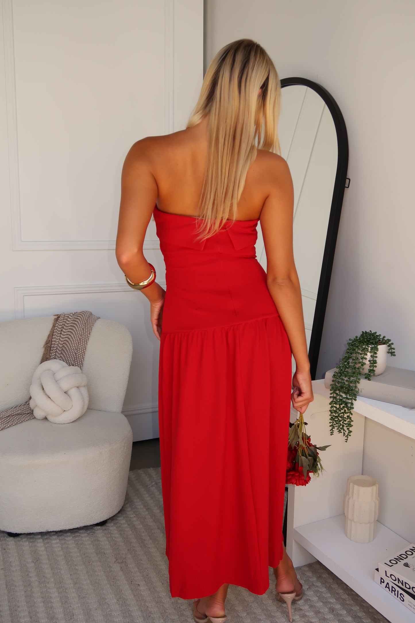 DANIKA STRAPLESS MAXI DRESS - RED