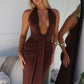 BRYSON HALTER MAXI DRESS - CHOCOLATE