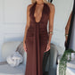 BRYSON HALTER MAXI DRESS - CHOCOLATE