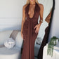 BRYSON HALTER MAXI DRESS - CHOCOLATE