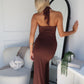 BRYSON HALTER MAXI DRESS - CHOCOLATE