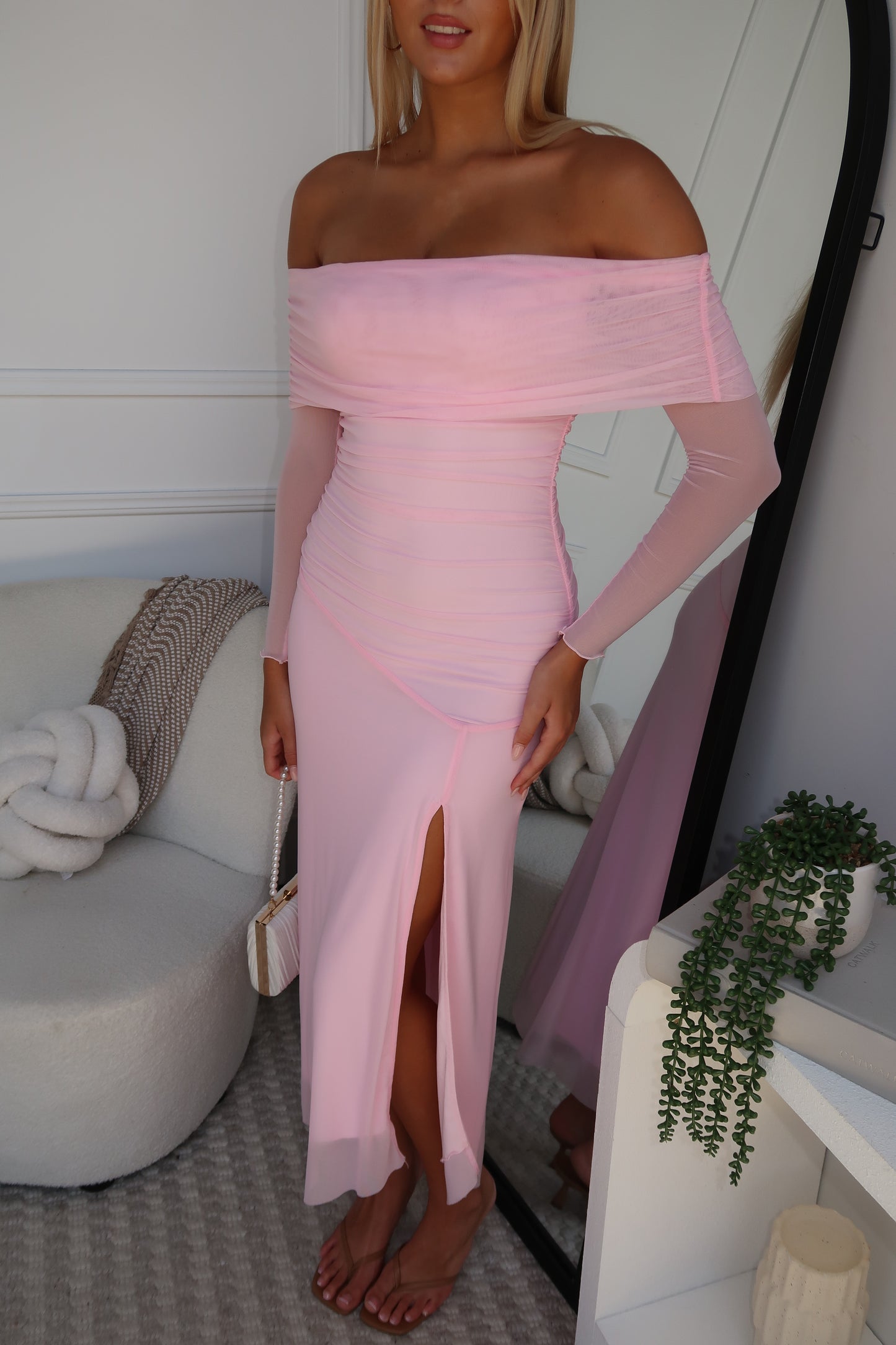 STELLA OFF SHOULDER MAXI - BABY PINK