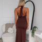 TYLA HALTER MAXI DRESS - CHOCOLATE