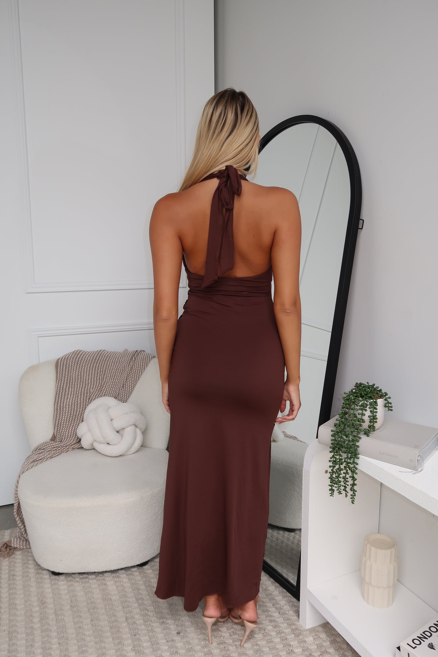 TYLA HALTER MAXI DRESS - CHOCOLATE