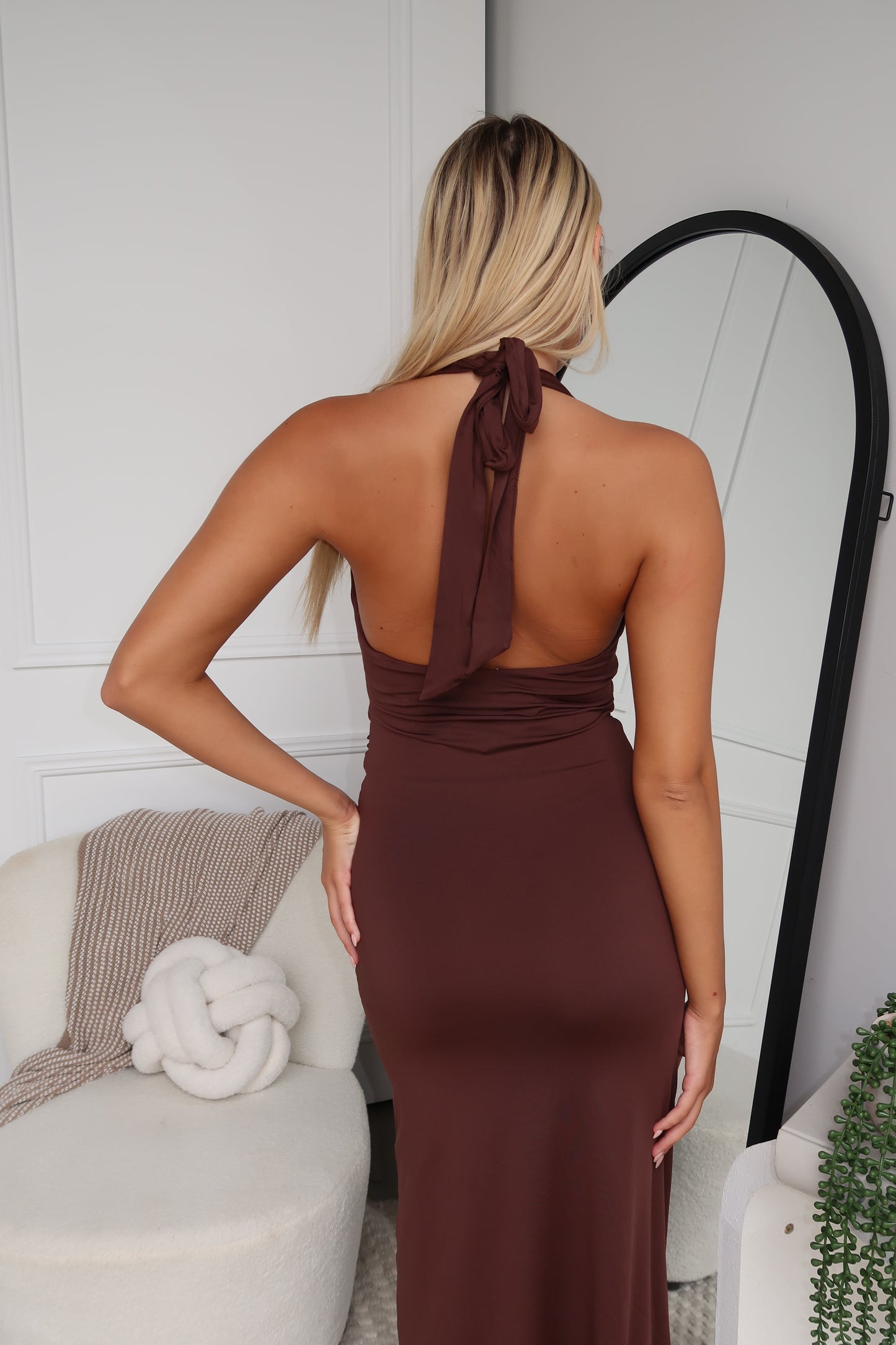 TYLA HALTER MAXI DRESS - CHOCOLATE