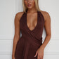 TYLA HALTER MAXI DRESS - CHOCOLATE