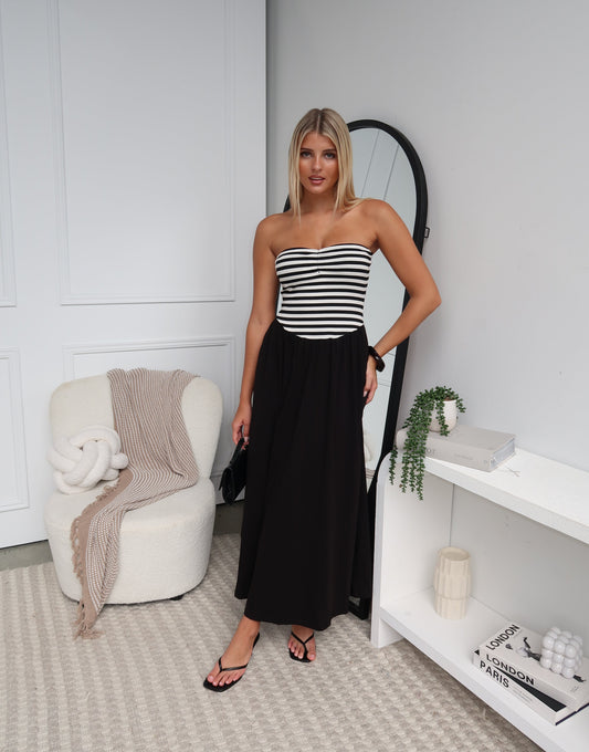 MIA MAXI DRESS - BLACK STRIPE