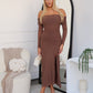 STELLA OFF SHOULDER MAXI - CHOCOLATE